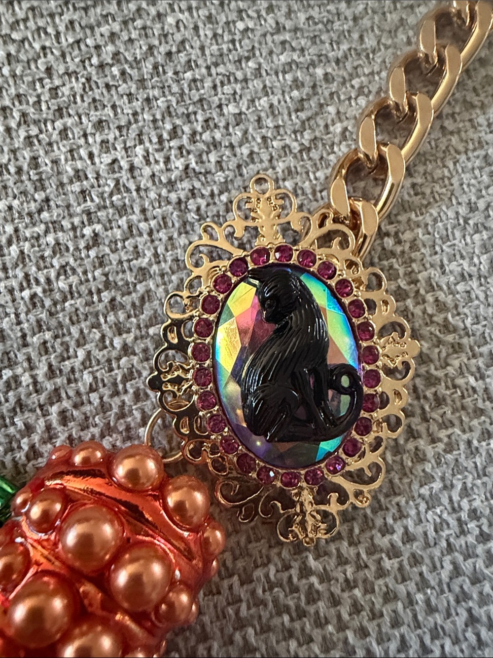 Betsey Johnson Gold Halloween Charm Necklace with Orange, Black & White Accents - Picture 6 of 6